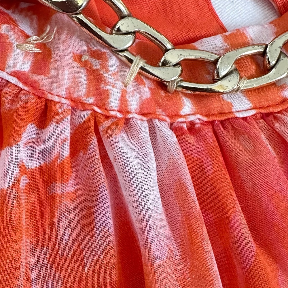 Calvin Klein Halter Orange Print Shift Dress with Gold Chain Trim Around Neck - Picture 9 of 9